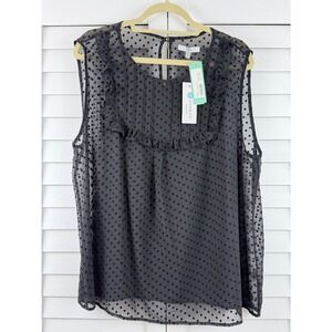 Q&A Jini Ruffle Placket Blouse Women XXL Black NEW